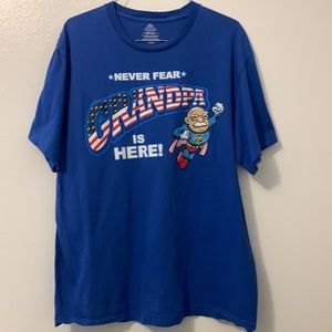 Grandpa never fear grandpa is here, blue large t shirt 100% cotton